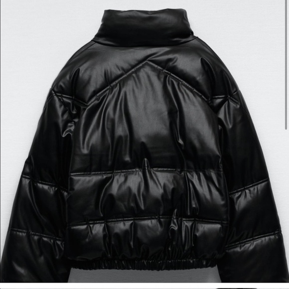 Zara oversized quilted faux leather cropped bomber jacket black size xs - Picture 2 of 7